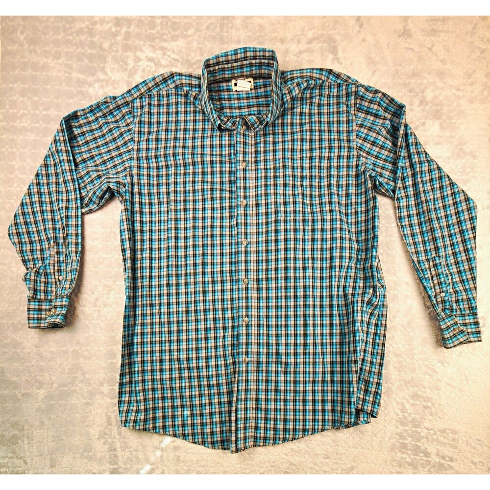 Wrangler Riata Plaid Blue Gray Woven Button-Up Shirt Mens 2XLT Big & Tall